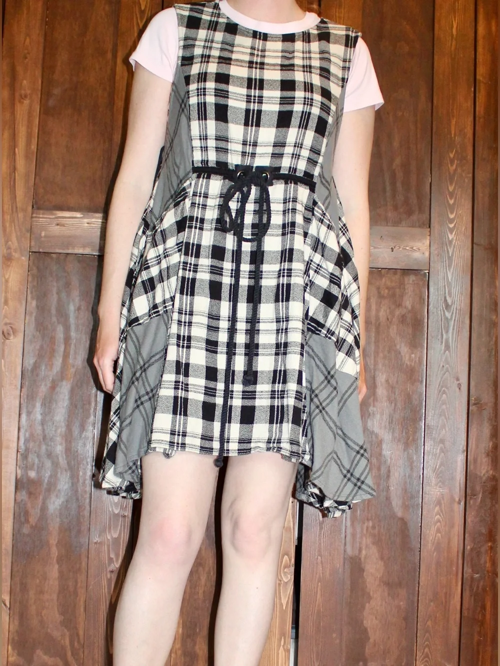 Free People Black and White Plaid Sleeveless Tunic Dress